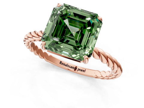 Rose gold Fancy Green Asscher Cut Solitaire Twisted Band 4-Prong Ring_1