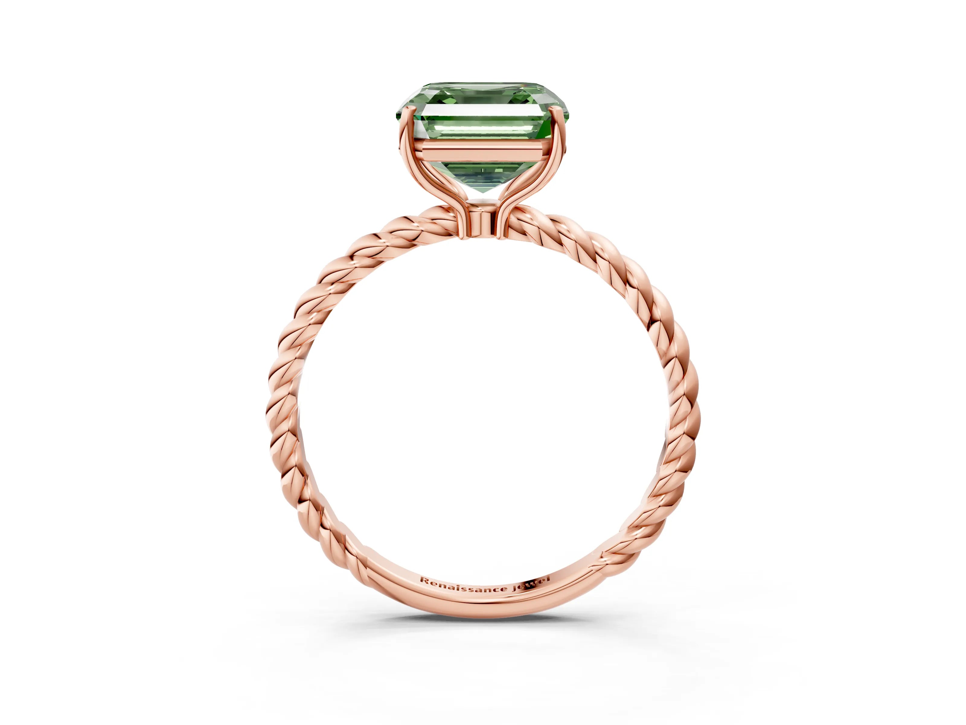 Rose gold Fancy Green Asscher Cut Solitaire Twisted Band 4-Prong Ring_3