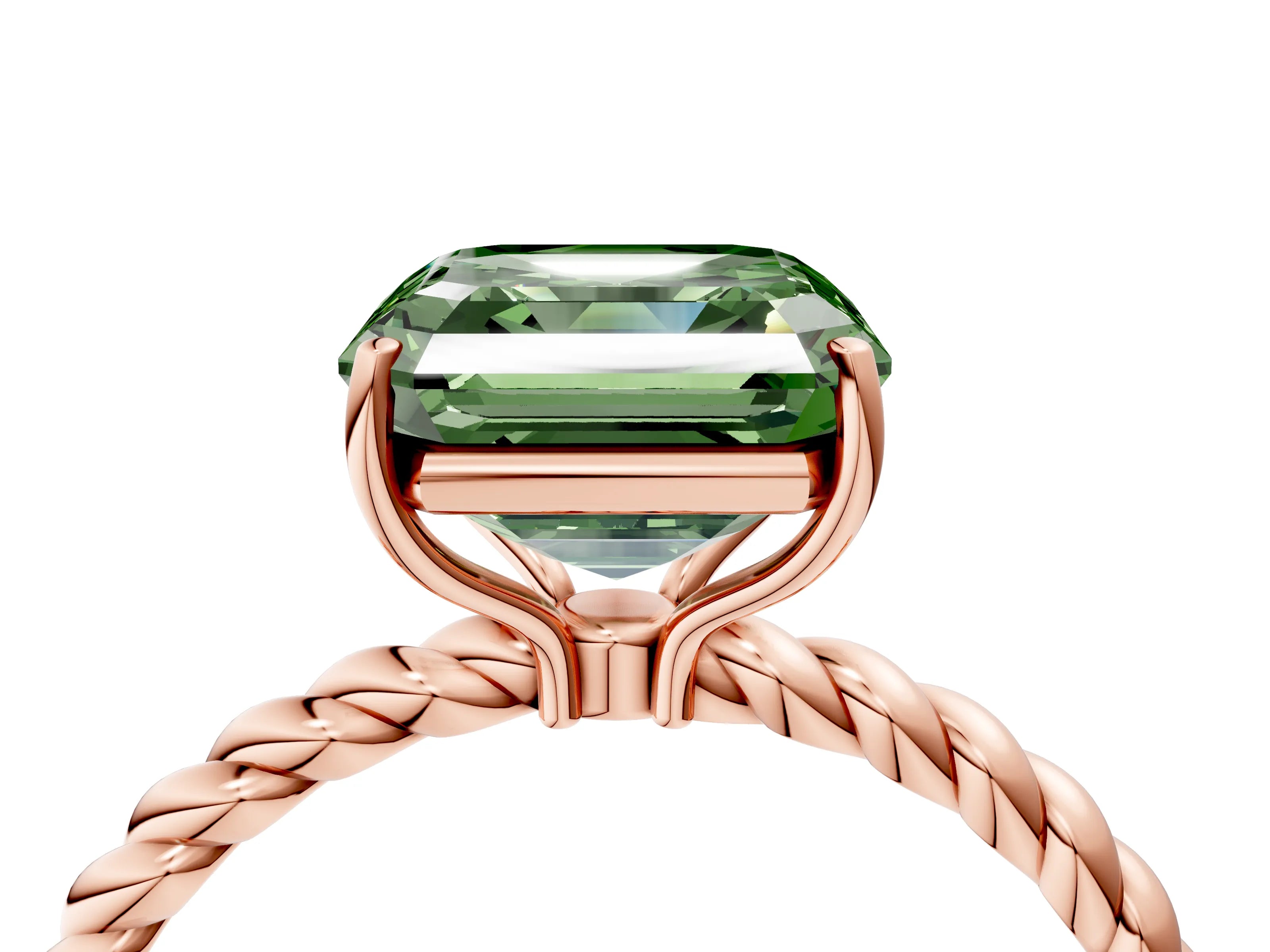Rose gold Fancy Green Asscher Cut Solitaire Twisted Band 4-Prong Ring_4
