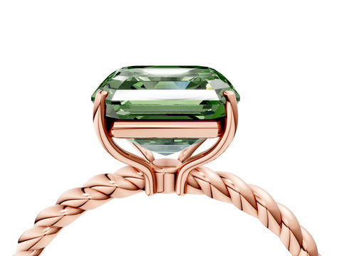 Rose gold Fancy Green Asscher Cut Solitaire Twisted Band 4-Prong Ring_4
