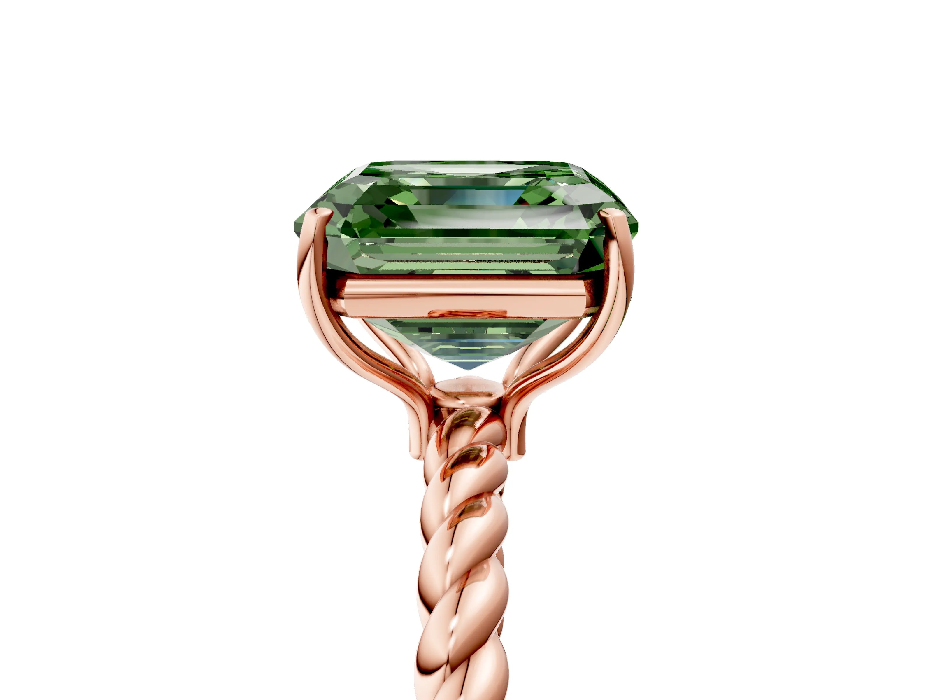Rose gold Fancy Green Asscher Cut Solitaire Twisted Band 4-Prong Ring_5