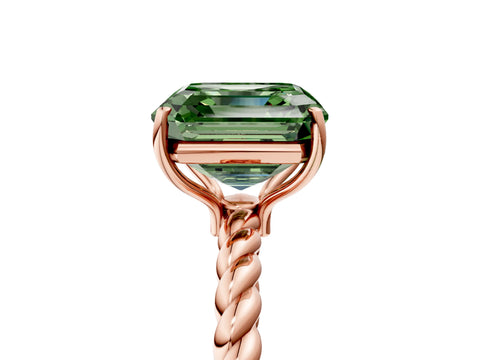 Rose gold Fancy Green Asscher Cut Solitaire Twisted Band 4-Prong Ring_5