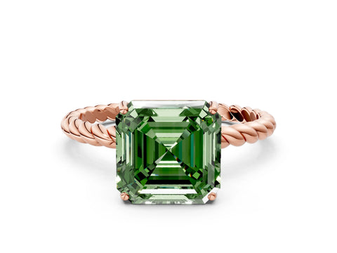 Rose gold Fancy Green Asscher Cut Solitaire Twisted Band 4-Prong Ring