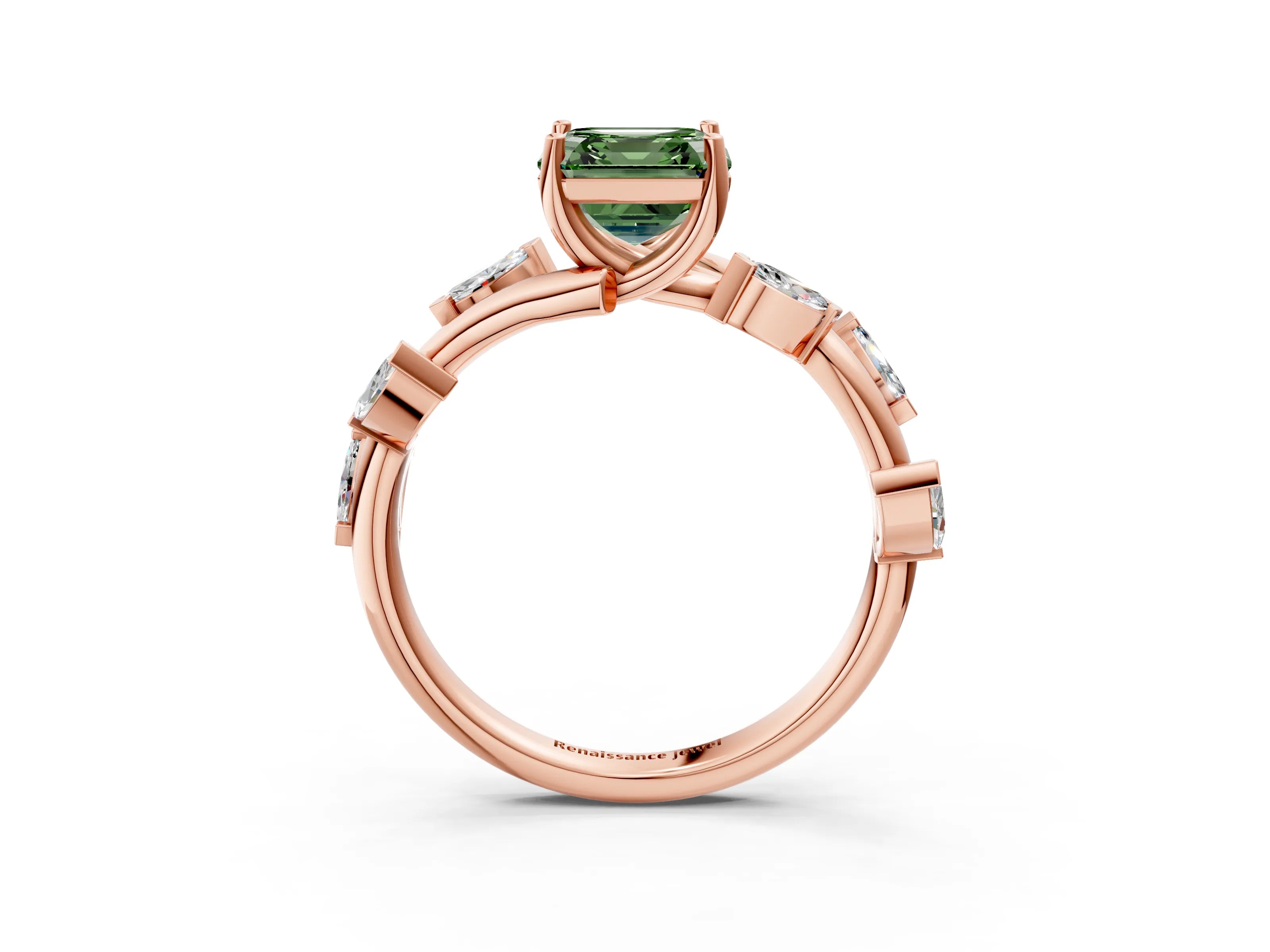 Rose gold Fancy Green Asscher Cut Solitaire Twisted Band Marquise Accent Prong Setting Ring_3