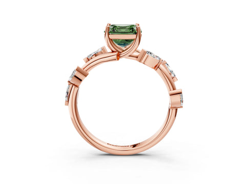 Rose gold Fancy Green Asscher Cut Solitaire Twisted Band Marquise Accent Prong Setting Ring_3