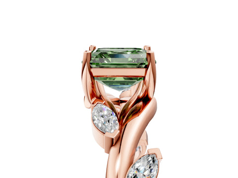 Rose gold Fancy Green Asscher Cut Solitaire Twisted Band Marquise Accent Prong Setting Ring_5