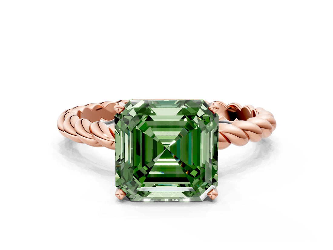 Rose gold Fancy Green Asscher  Cut Solitaire Twisted Band with Four-Prong Setting_29