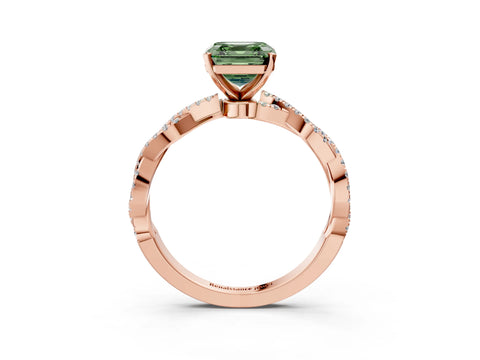 Rose gold Fancy Green Asscher Cut Solitaire Twisted Pave Band with Four-Prong Setting_6