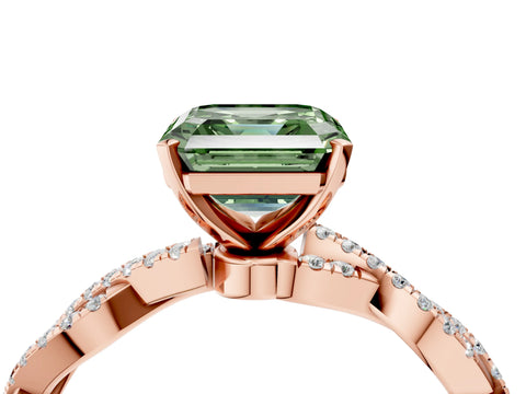 Rose gold Fancy Green Asscher Cut Solitaire Twisted Pave Band with Four-Prong Setting_7