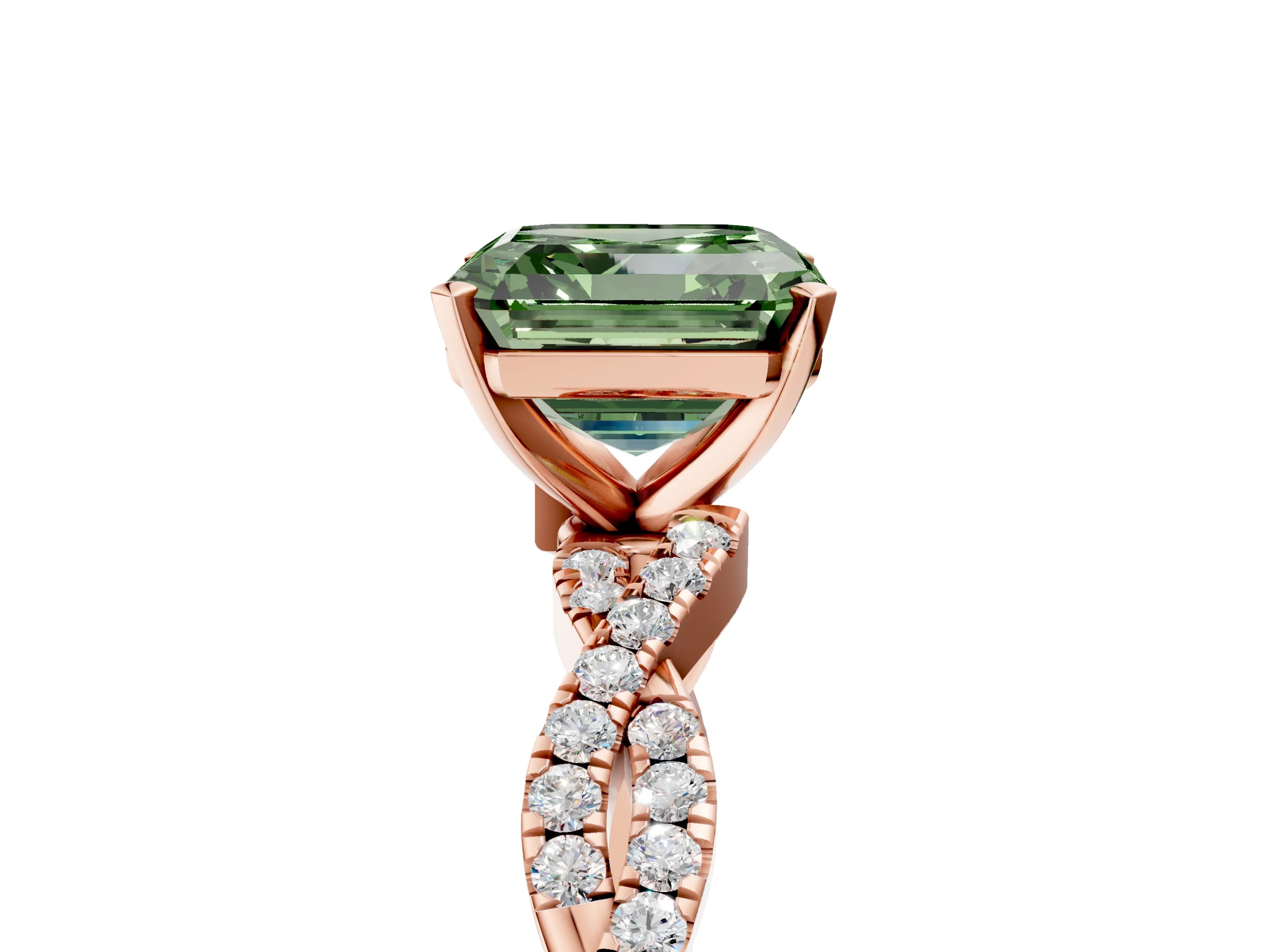 Rose gold Fancy Green Asscher Cut Solitaire Twisted Pave Band with Four-Prong Setting_8
