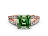 Rose gold Fancy Green Asscher  Cut Split Shank Pave Diamond Engagement Ring with Four-Prong Setting
