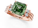 Rose gold Fancy Green Asscher  Cut Three-Stone Channel Set Ring with Bar Prongs_1