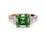 Rose gold Fancy Green Asscher  Cut Three-Stone Diamond Pavé Band with Prong Setting_18
