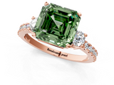 Rose gold Fancy Green Asscher  Cut Three-Stone Diamond Pavé Band with Prong Setting_19