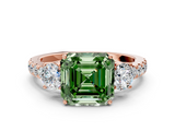 Rose gold Fancy Green Asscher  Cut Three-Stone Diamond Pave Band with Prong Setting_51