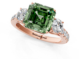 Rose gold Fancy Green Asscher  Cut Three-Stone Diamond Pave Band with Prong Setting_52