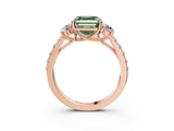 Rose gold Fancy Green Asscher  Cut Three-Stone Diamond Pave Band with Prong Setting_54