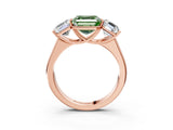 Rose gold Fancy Green Asscher Cut Three-Stone Diamond Ring with Prong Setting on a Classic Band_16