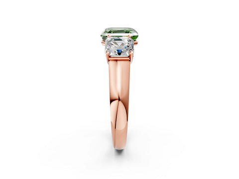 Rose gold Fancy Green Asscher Cut Three-Stone Diamond Ring with Prong Setting on a Classic Band_2