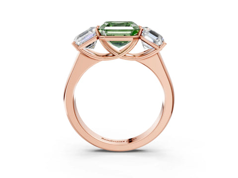 Rose gold Fancy Green Asscher Cut Three-Stone Diamond Ring with Prong Setting on a Classic Band_3