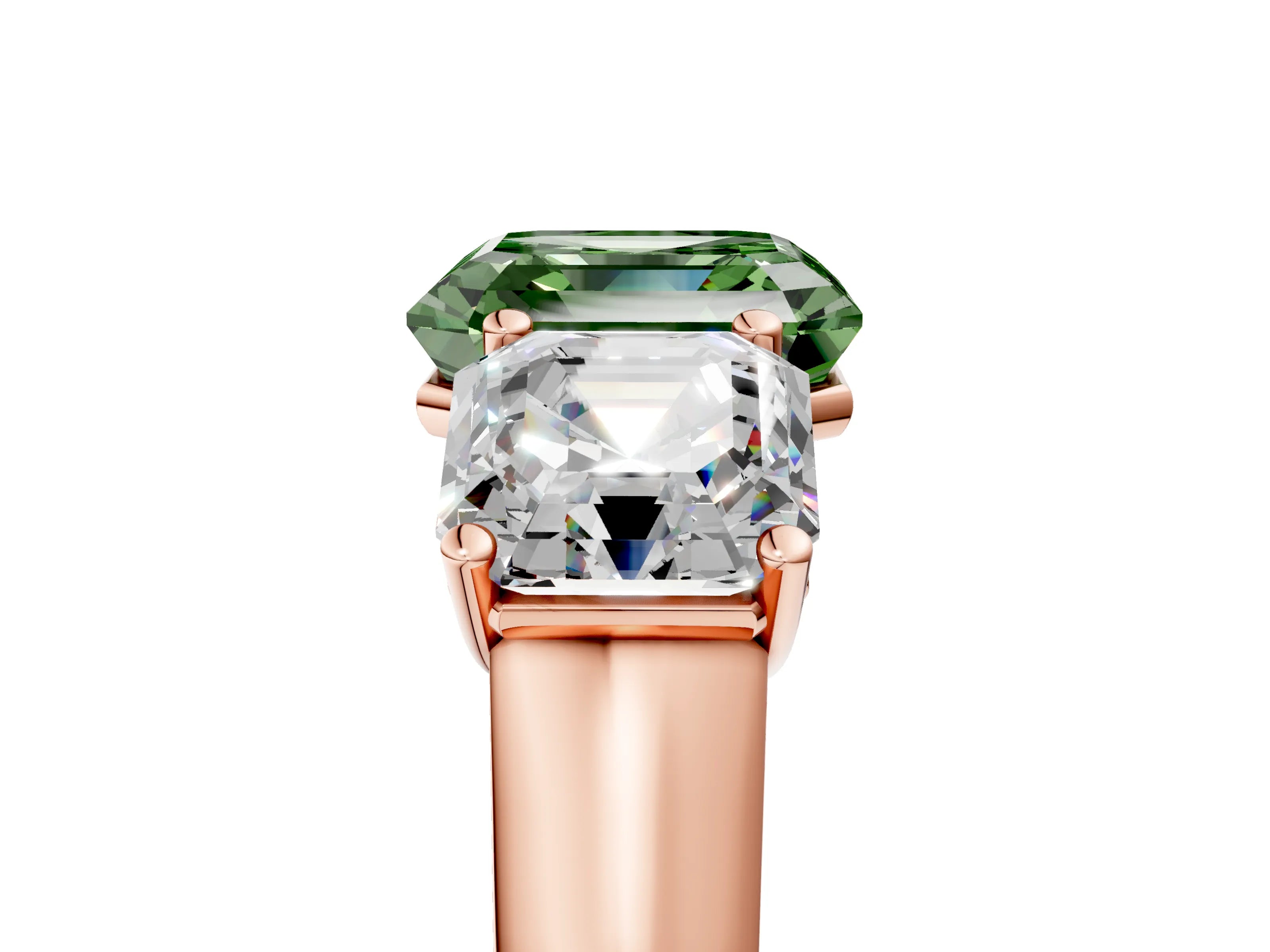 Rose gold Fancy Green Asscher Cut Three-Stone Diamond Ring with Prong Setting on a Classic Band_5