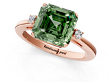 Rose gold Fancy Green Asscher  Cut Three-Stone Solitaire Ring with Round Accent Diamonds and Four-Prong Setting_1