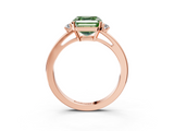 Rose gold Fancy Green Asscher  Cut Three-Stone Solitaire Ring with Round Accent Diamonds and Four-Prong Setting_3