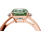 Rose gold Fancy Green Asscher  Cut Three-Stone Solitaire Ring with Round Accent Diamonds and Four-Prong Setting_4