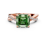 Rose gold Fancy Green Asscher  Cut Twist Band Solitaire Diamond Ring with Pavé Setting_3