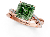 Rose gold Fancy Green Asscher  Cut Twist Band Solitaire Diamond Ring with Pavé Setting_4