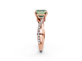 Rose gold Fancy Green Asscher  Cut Twist Band Solitaire Diamond Ring with Pavé Setting_5