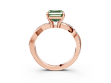 Rose gold Fancy Green Asscher  Cut Twist Band Solitaire Diamond Ring with Pavé Setting_6