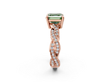 Rose gold Fancy Green Asscher  Cut Twisted Pavé Band Solitaire Ring with Four-Prong Setting_2