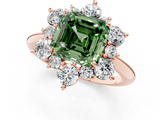 Rose gold Fancy Green Asscher  Diamond Cluster Halo Ring with Solitaire Band and Four-Prong Setting_1