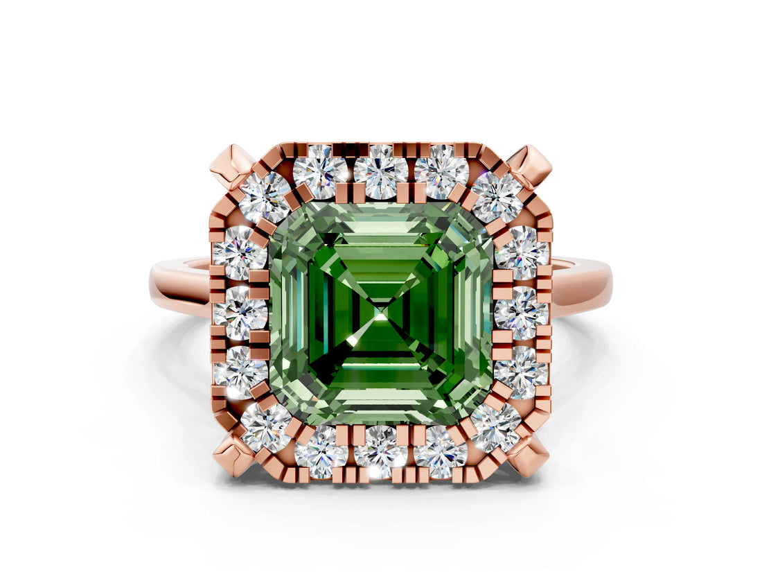Rose gold Fancy Green Asscher  Diamond Cluster Halo Solitaire with Four-Prong Setting_23