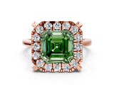 Rose gold Fancy Green Asscher  Diamond Cluster Halo Solitaire with Four-Prong Setting_23