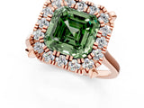 Rose gold Fancy Green Asscher  Diamond Cluster Halo Solitaire with Four-Prong Setting_24