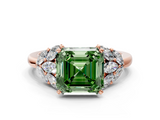Rose gold Fancy Green Asscher  Diamond Cluster Leaf Design Ring with Prong Setting_16