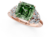Rose gold Fancy Green Asscher  Diamond Cluster Leaf Design Ring with Prong Setting_17
