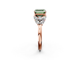 Rose gold Fancy Green Asscher  Diamond Cluster Leaf Design Ring with Prong Setting_18