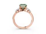 Rose gold Fancy Green Asscher  Diamond Cluster Leaf Design Ring with Prong Setting_19