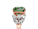 Rose gold Fancy Green Asscher  Diamond Cluster Leaf Design Ring with Prong Setting_21