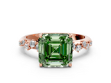 Rose gold Fancy Green Asscher  Diamond Cluster Prong-Set Solitaire Ring