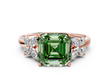 Rose gold Fancy Green Asscher  Diamond Floral Cluster Ring with Solitaire Band and Prong Setting