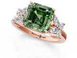 Rose gold Fancy Green Asscher  Diamond Floral Cluster Ring with Solitaire Band and Prong Setting_1