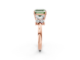 Rose gold Fancy Green Asscher  Diamond Floral Cluster Ring with Solitaire Band and Prong Setting_2