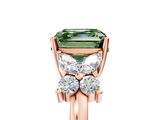 Rose gold Fancy Green Asscher  Diamond Floral Cluster Ring with Solitaire Band and Prong Setting_5