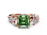 Rose gold Fancy Green Asscher  Diamond Floral Vine Solitaire Engagement Ring
