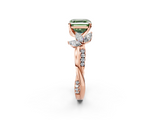 Rose gold Fancy Green Asscher  Diamond Floral Vine Solitaire Engagement Ring_2