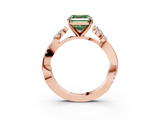 Rose gold Fancy Green Asscher  Diamond Floral Vine Solitaire Engagement Ring_3